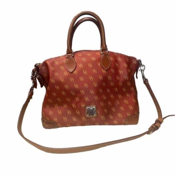 Dooney & Bourke Greta Satchel Handbag Red and Tan Large Purse Used - Picture 1 of 15